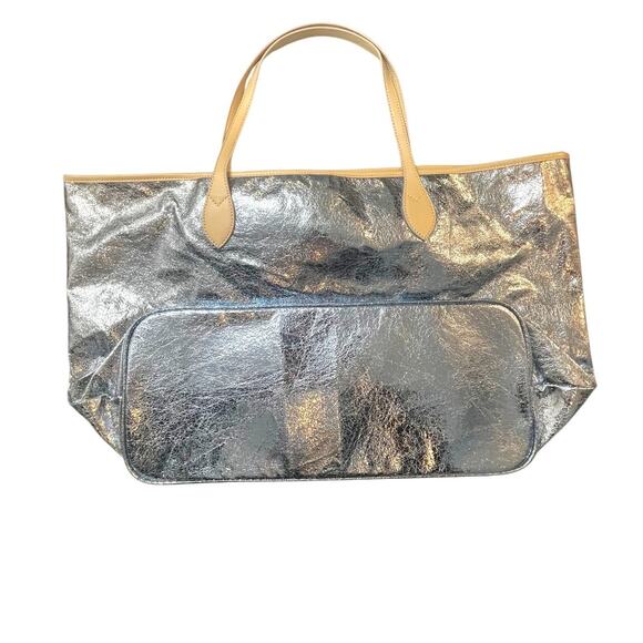 Sorial Holiday Tote Light Blue Vegan Leather Metallic Glazed Shopper Bag NWT - Picture 5 of 9